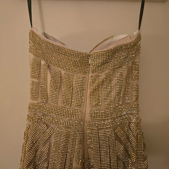 Andrea & Leo Gold Beaded Crystal Embellished Evening Strapless Gown Size 6 - Picture 3 of 13